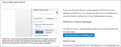 Image shows options for adding an addin from RefWorks to Microsoft Word