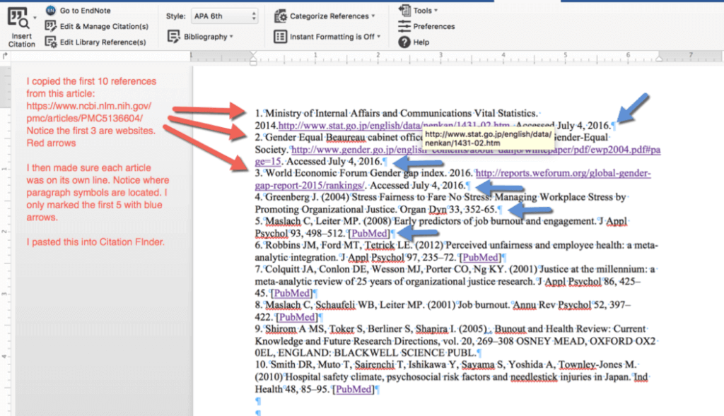 reference list in MS word