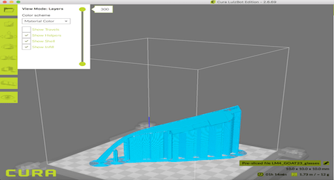 Eyeglass model in Cura