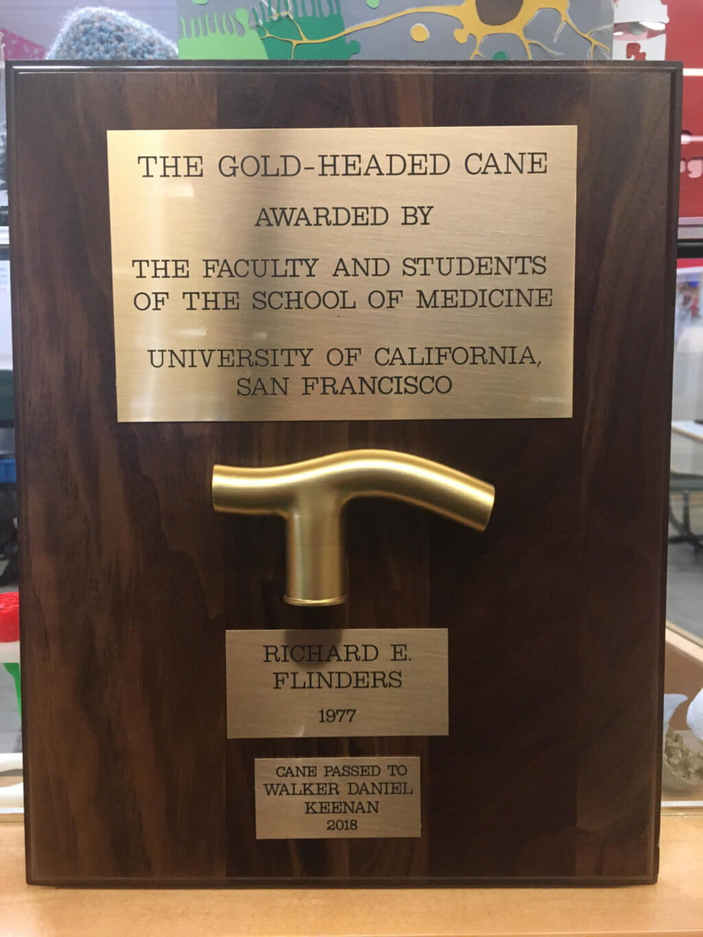 Completed 2018 Gold-Headed Cane plaque