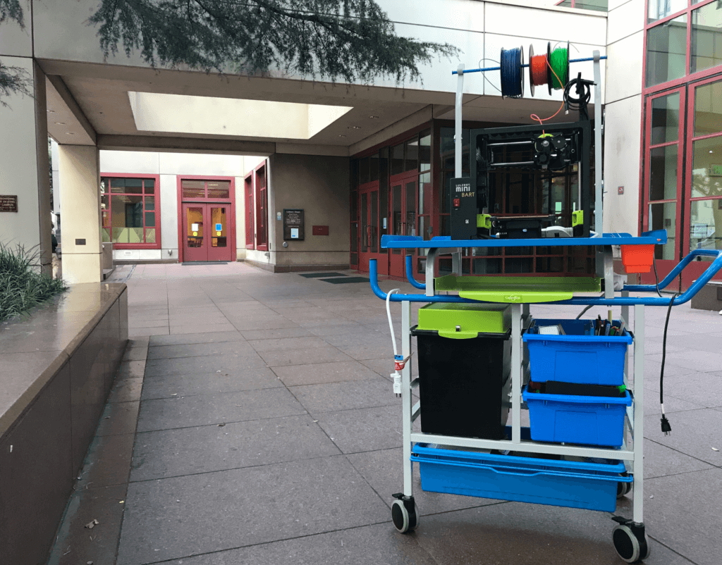 mobile Makers Lab cart in front of Library