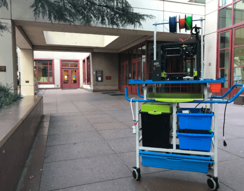 mobile Makers Lab cart in front of Library
