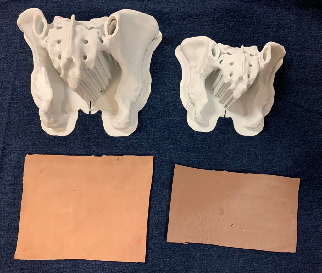 3d printed pelvis models and silicone skin pads