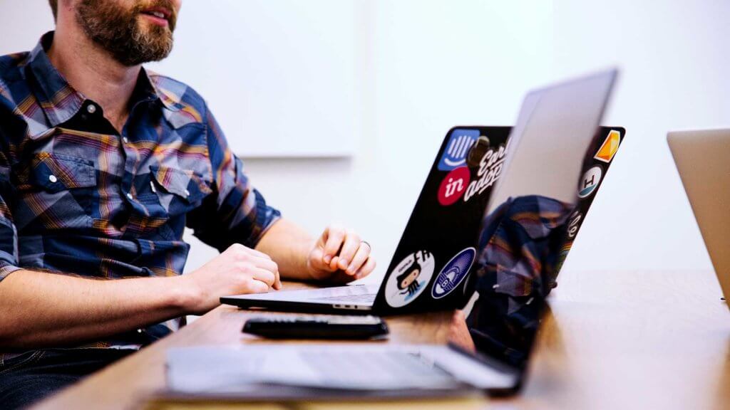 classroom with laptops