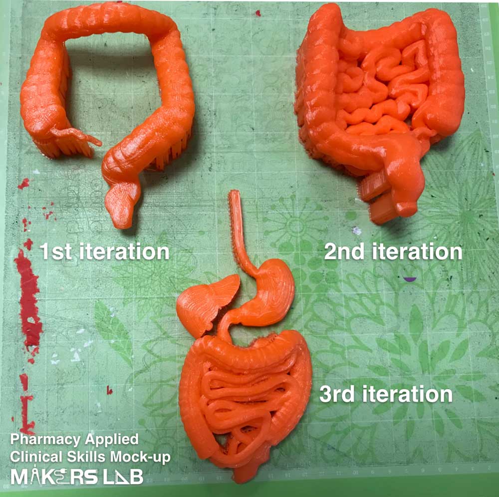 iterations of 3D printed GI tract