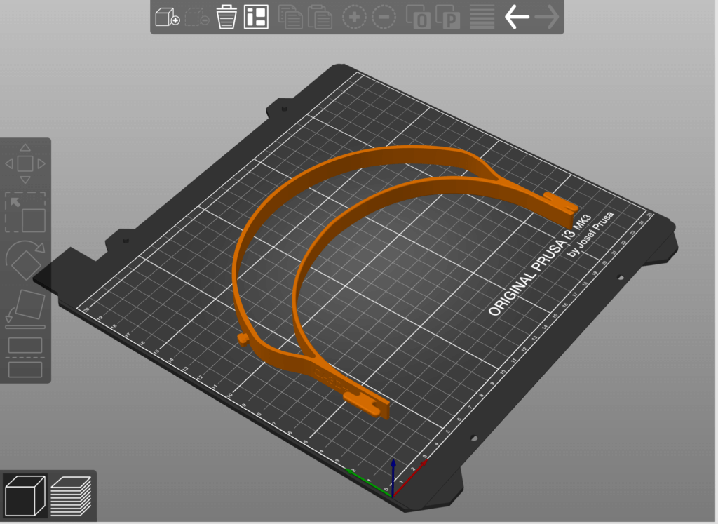 Face shield STL file setup in Prusa slicer.