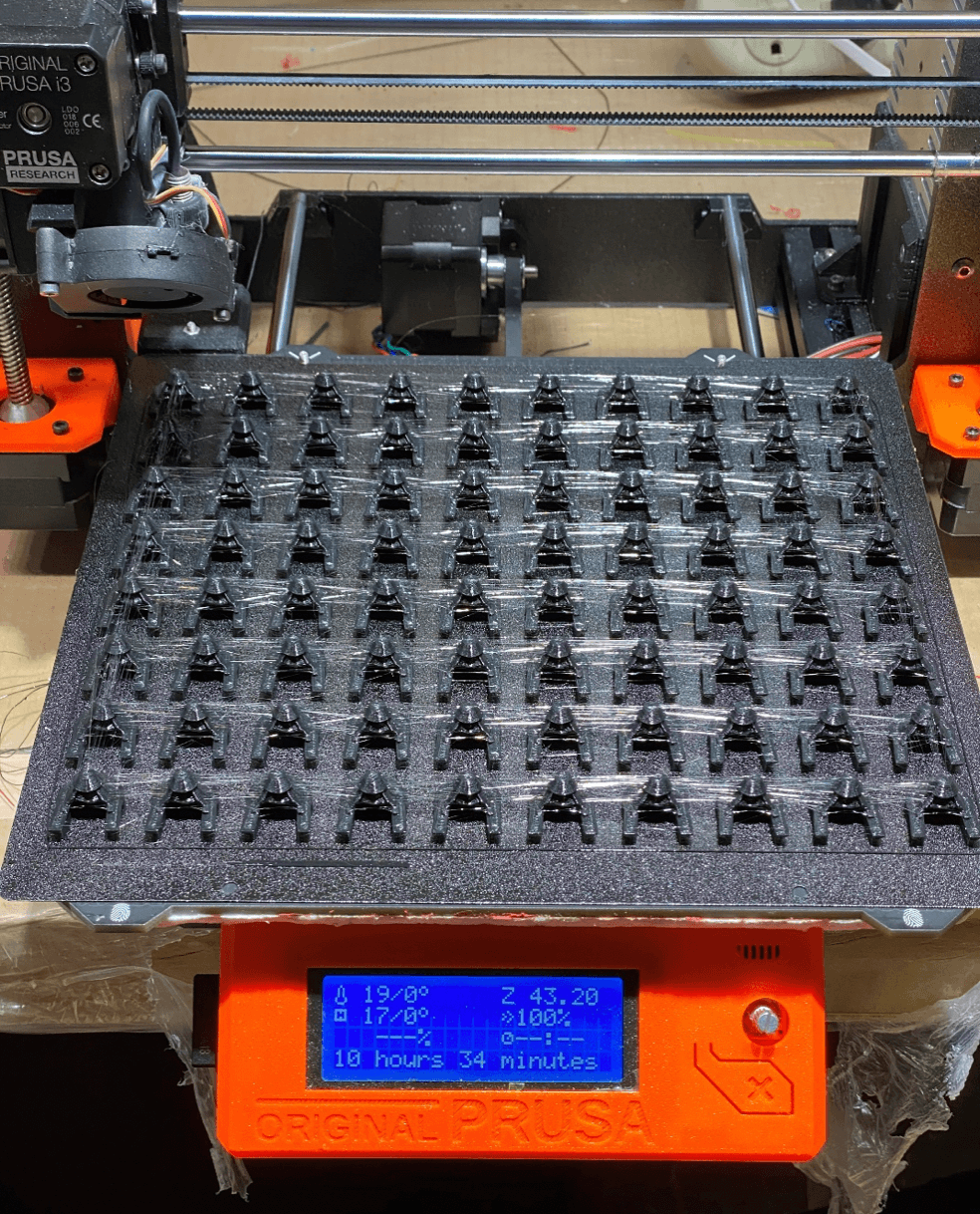 Multiple PAPR clips on 3D printer bed