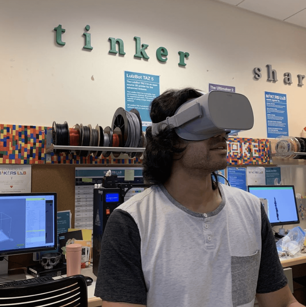 Student using VR headset before COVID-19 shelter in place