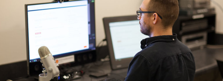 student working at computer