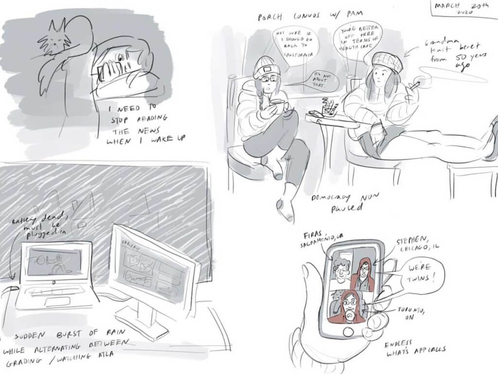 comic doodles from during the first stay at home order in Canada