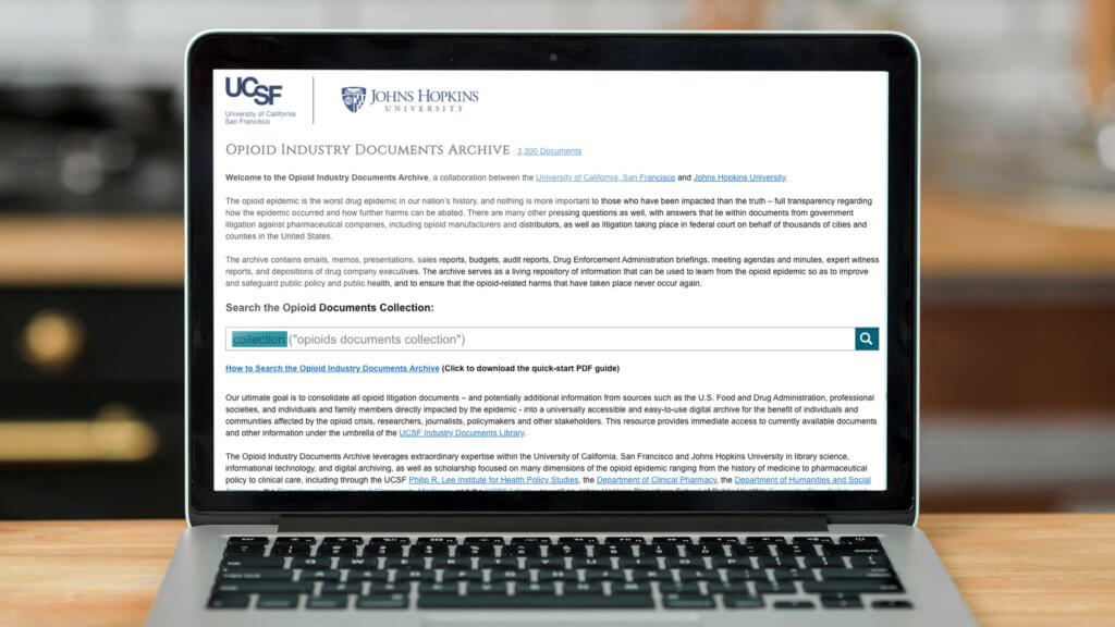 opioid documents archive viewed on a laptop