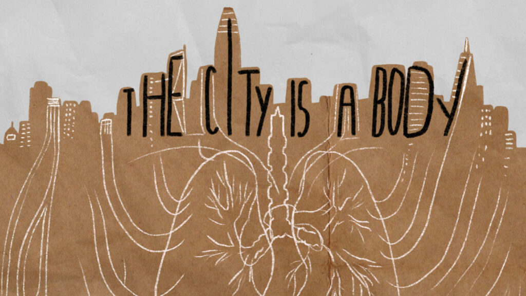 The City is a Body artwork with skyline and art
