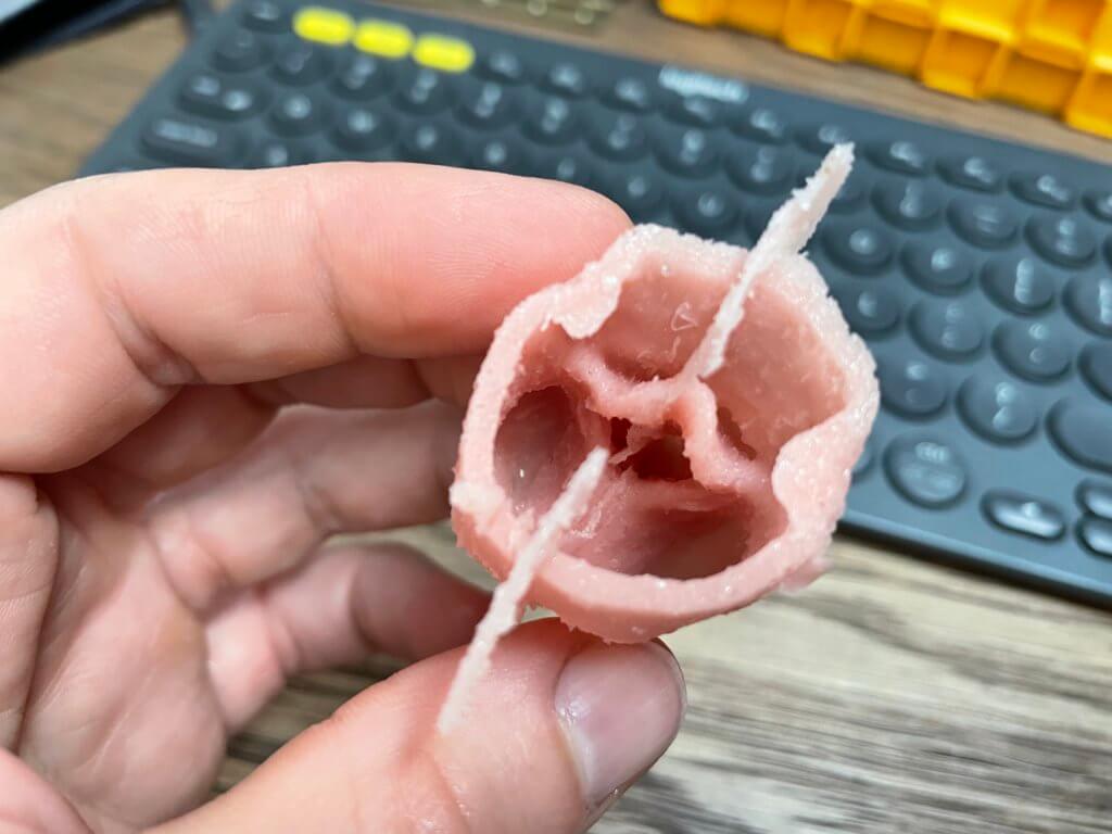 Casted silicone larynx after being released from PVA mold