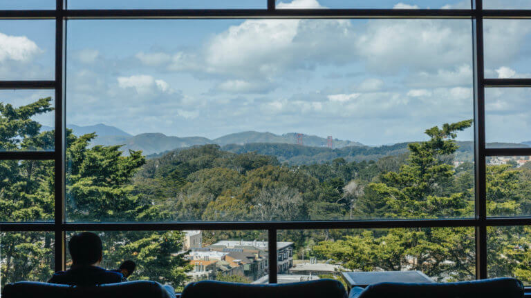 Window on north side of Parnassus library