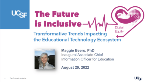 Maggie Beers, PhD intro slide "The Future is Inclusive: Transformative Trends Impacting the Educational Technology Ecosystem".