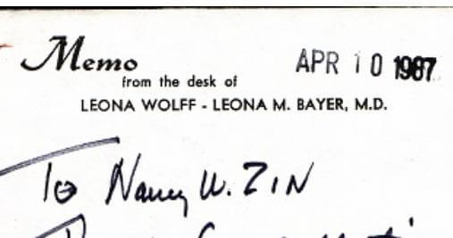 Memo from the desk of Leona M. Bayer, MD on April 10, 1987