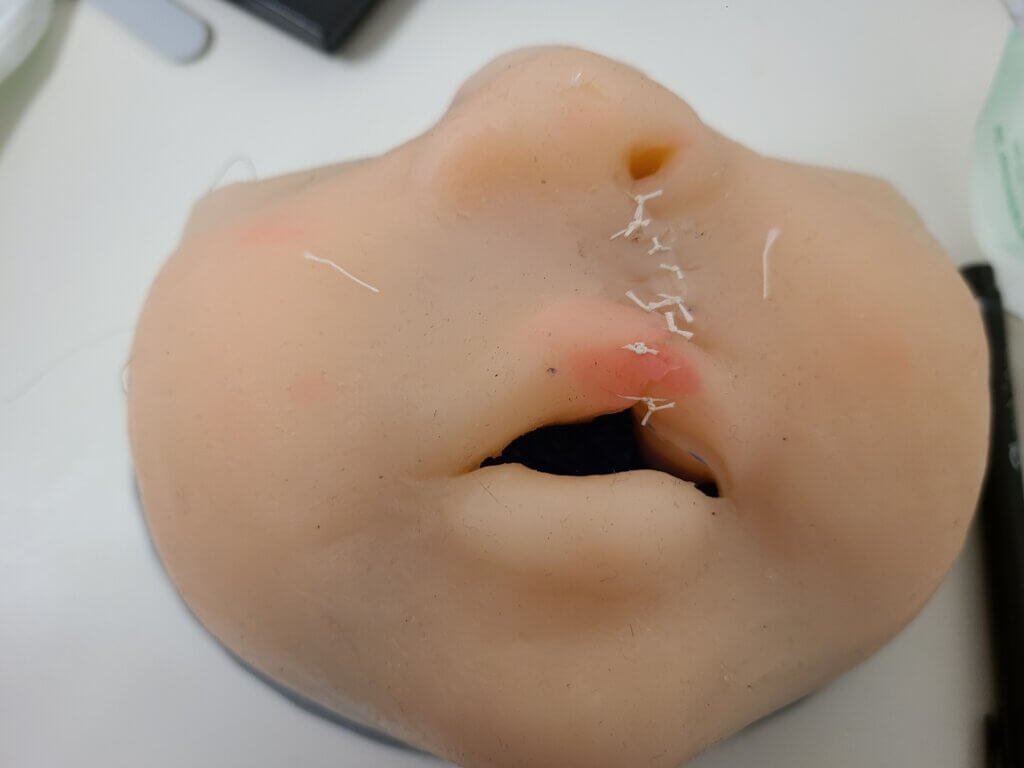 Complete suture on cleft lip simulator