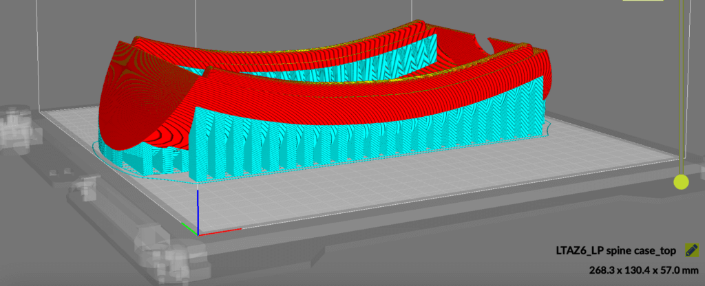Preview of LP spine case top model in Cura slicing software.