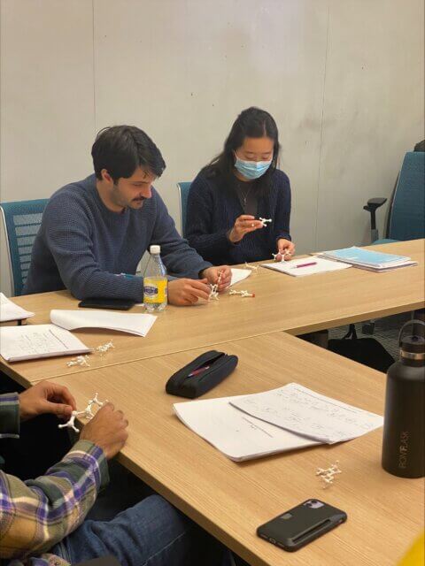 Jo's students inspecting the 3D-printed molecular models