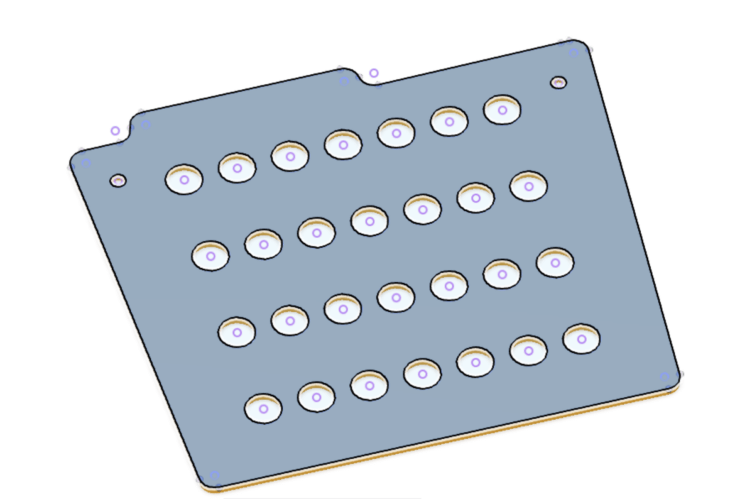 The 3D model used to derive a DWG file for laser cutting.