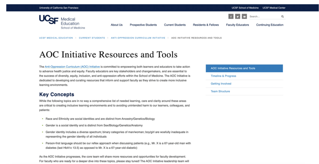UCSF School of Medicine AOC Initiative Resources and Tools webpage.