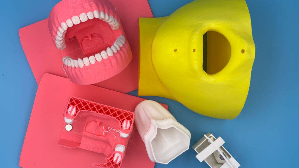 Multiple components of 3D printed and silicone dental model