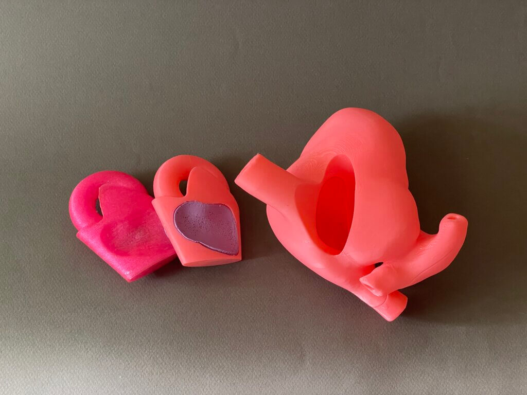 3D printed heart and inserts with casted silicone