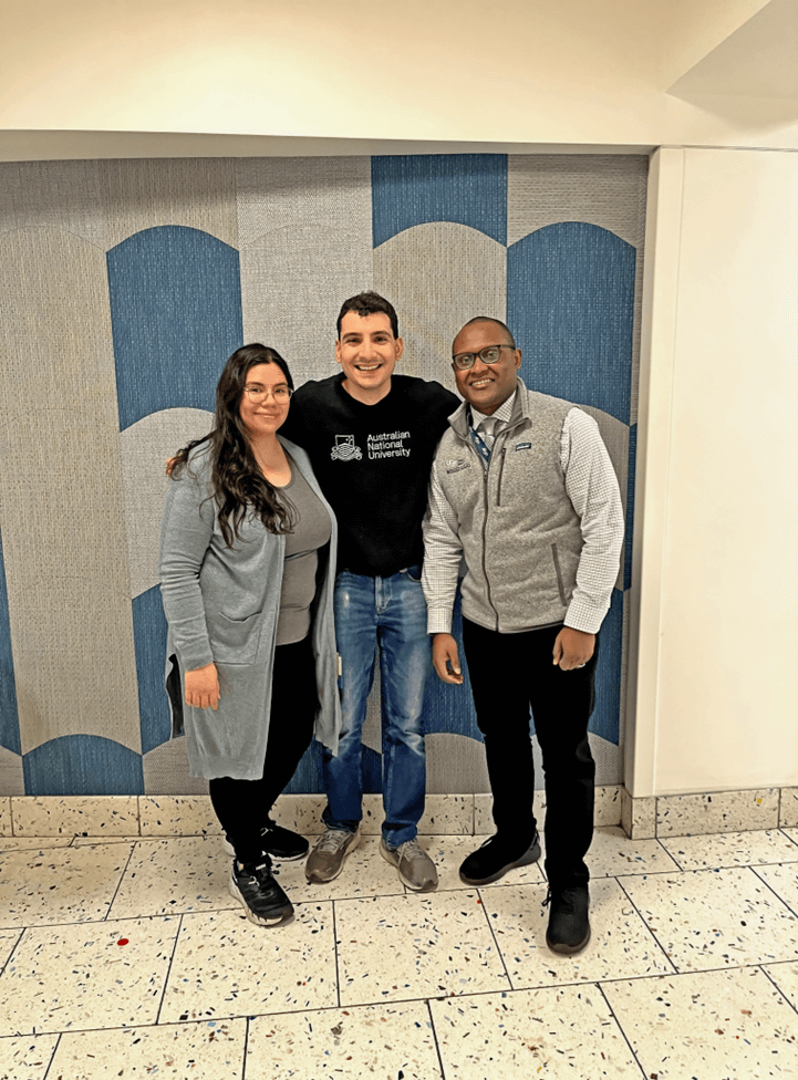 Zuivanna Rivas, Kamel Awayda, and Woodger Faugas (from Left to Right) posing for a picture commemorating their collaborative discussions and plans, after a successful prototyping session days earlier.