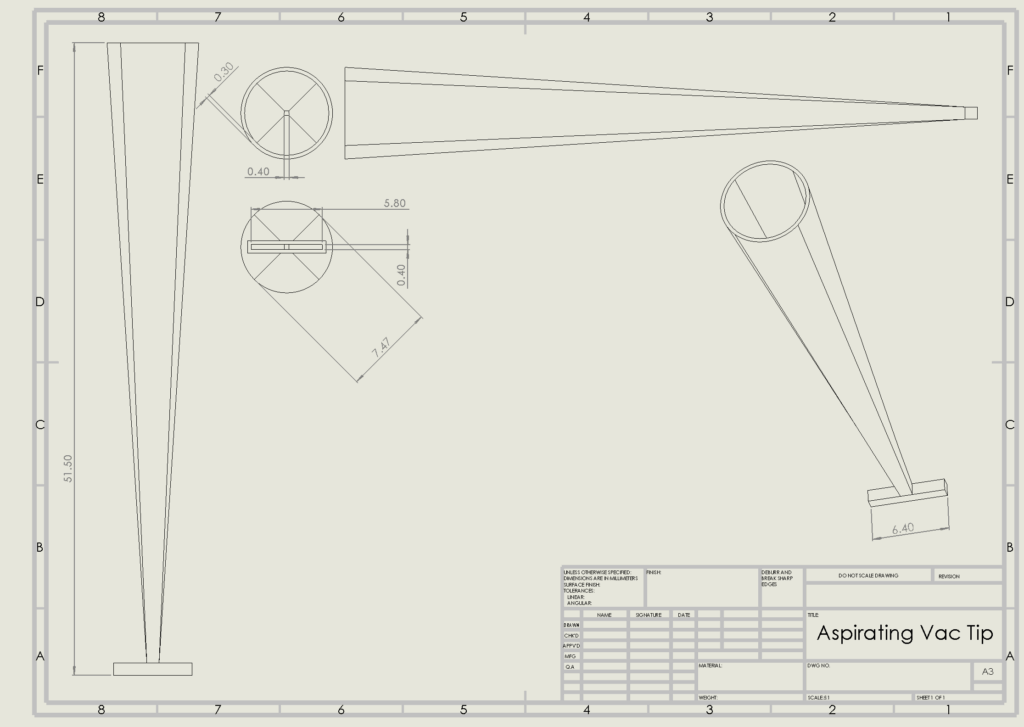 Mechanical drawing of the aspirating vacuum tip