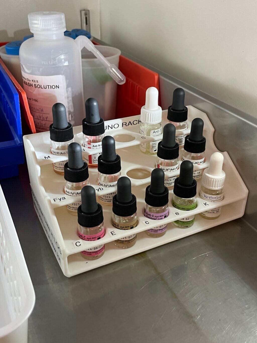 Abby's reagent rack in the lab