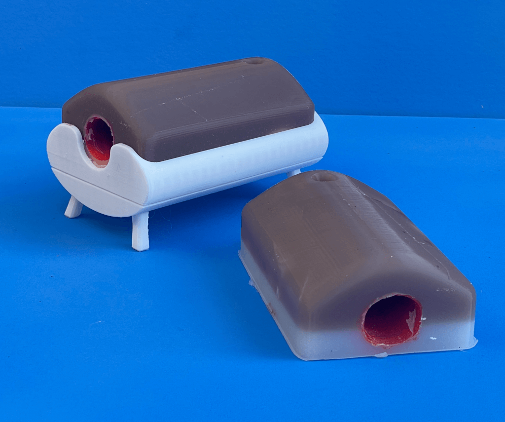 Prototype 3 with updated insertion hole diameter, with optimized-for-printing stand.