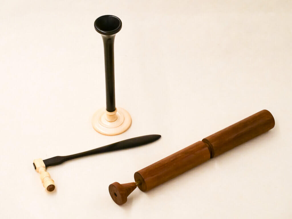 Laennec stethoscopes made of ebony and ivory stethoscope and reflex hammer