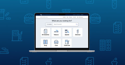 Laptop computer with the Industry Documents Library redesigned homepage on the screen.