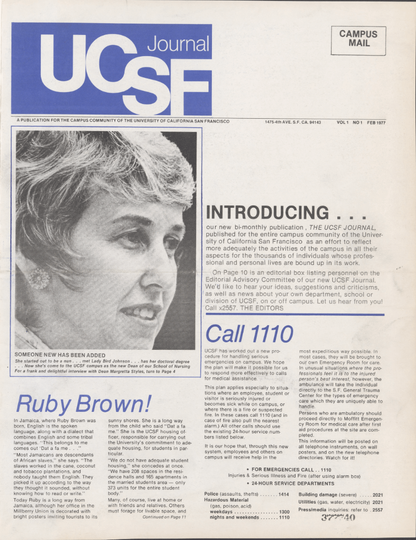 Front page of the UCSF Journal, 1997, Volume 1, Issue 1