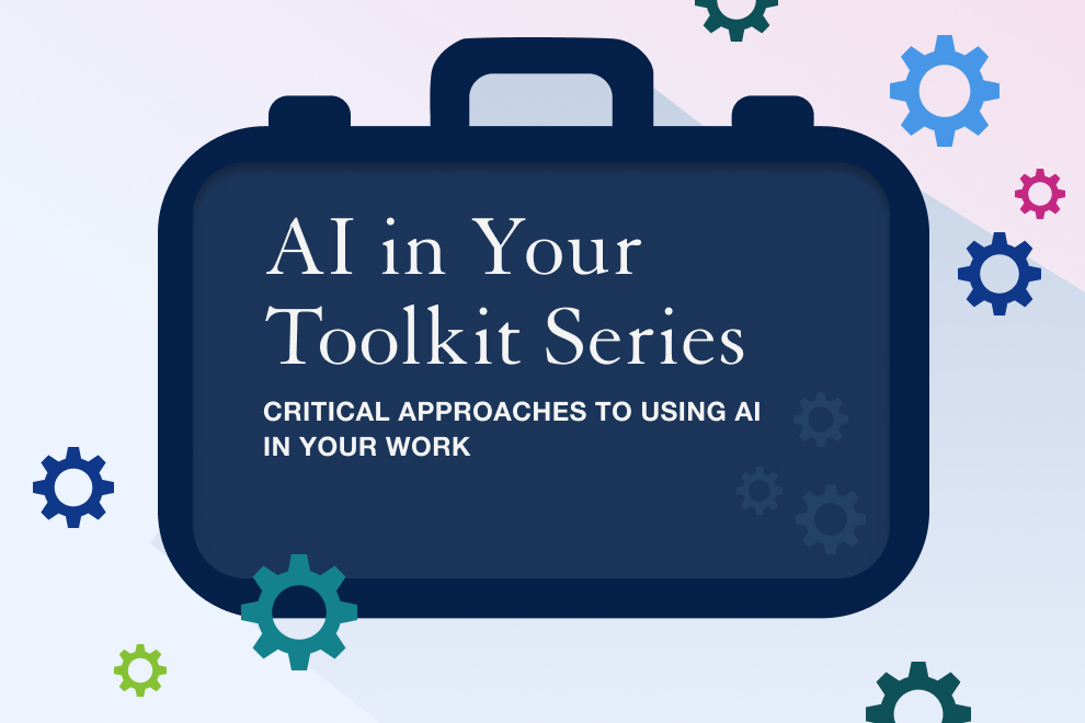 Graphic of a toolkit and cogs advertising the AI in Your Toolkit Series