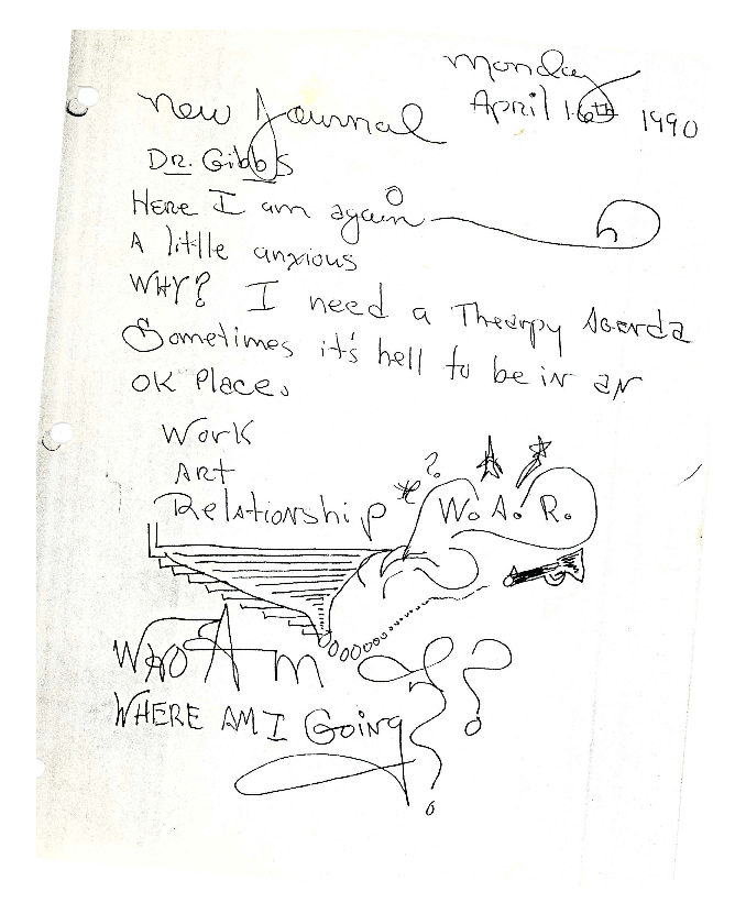 A page from Donald Wilson's journal with handwriting and doodles.